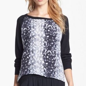 Joie Melena Snow Leopard Silk Wool Cashmere Blend Sweater Lightweight Soft XS